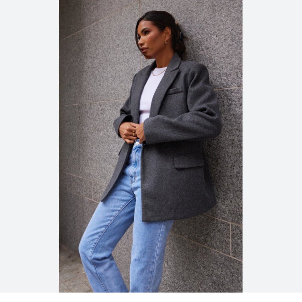 ZARA Double Breasted Blazer/Jacket Dark Gray - Size S